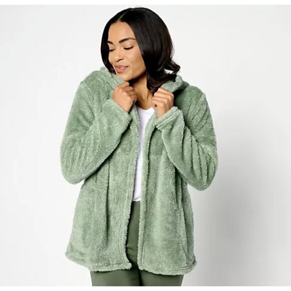 Denim & Co. Women Top Sweater ~ Shimmer Sherpa Open Front Navy Blue A630354 - Picture 9 of 9